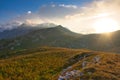 Beautiful scenery of the Lagonaki plateau at sunset